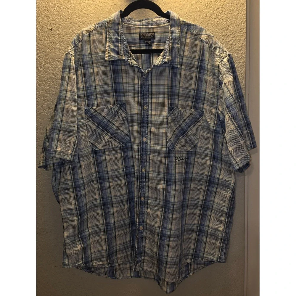Vintage Polo Jeans Co Ralph Lauren 4XL Blue Plaid Short Sleeve Button Down Shirt